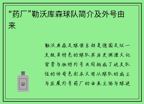 “药厂”勒沃库森球队简介及外号由来