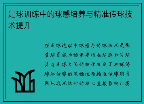 足球训练中的球感培养与精准传球技术提升